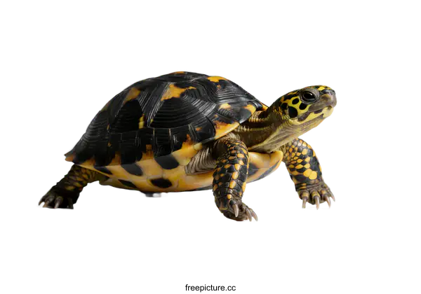 [Transparent Background PNG]A colorful turtle with distinct black and yellow patterns on its shell