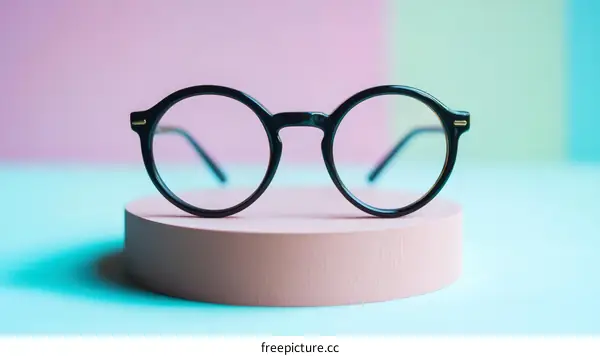 Stylish Round Glasses on a Pastel Platform
