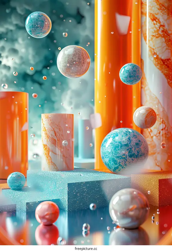 Abstract Geometric Composition of Floating Spheres and Cylinders