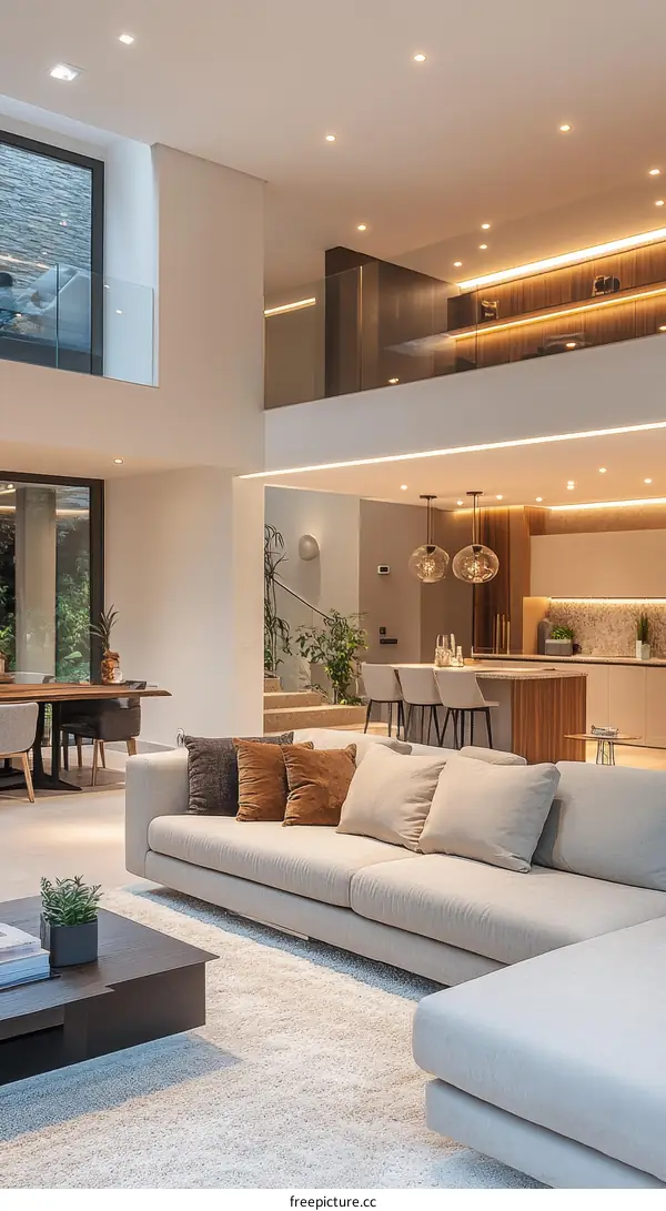 Modern Open Plan Living Area with Sectional Sofa