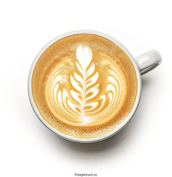 A Cup of Coffee with Latte Art on a White Background