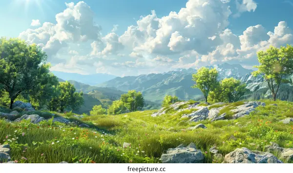 Spring Meadow with Blooming Wildflowers