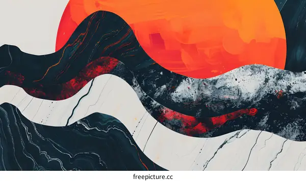 Abstract Art with Red Orange and Black Waves