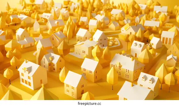 Yellow Papercraft Illustration of a Town