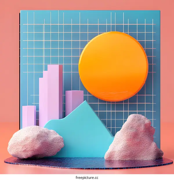 Abstract 3D Background With Geometric Shapes and Grid