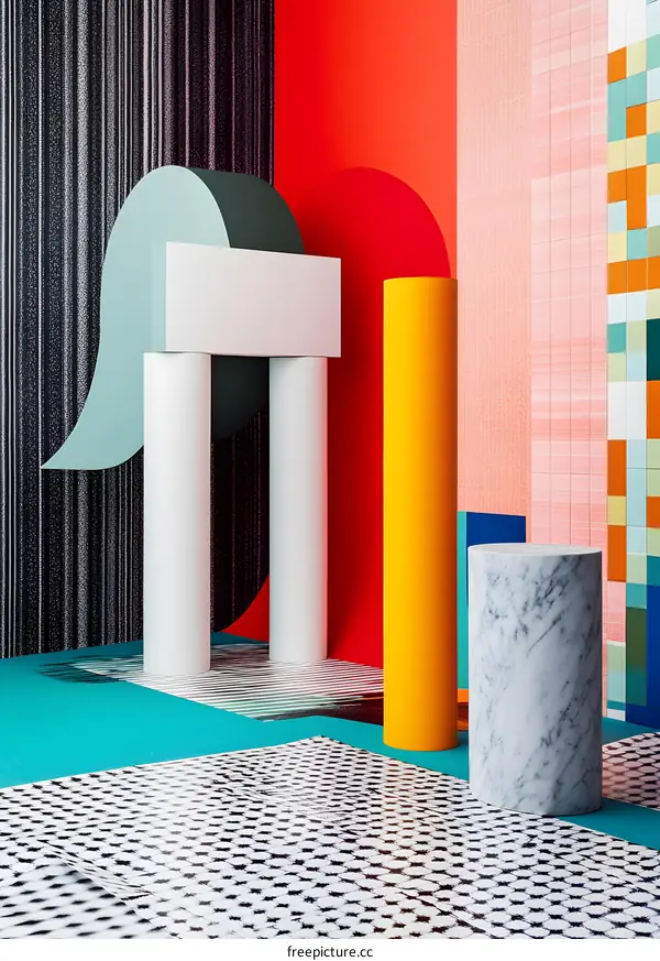 Abstract Geometric Shapes and Patterns in a Room Setting