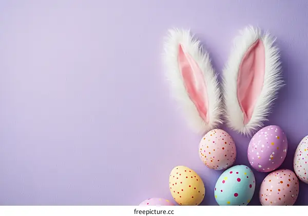 Easter Eggs and Bunny Ears on a Pastel Background