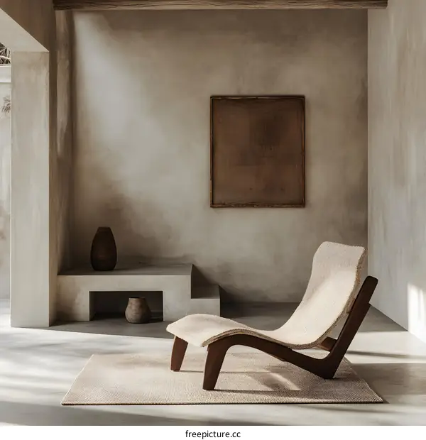 Minimalist Living Room Interior Design with Wooden Chair and Rug