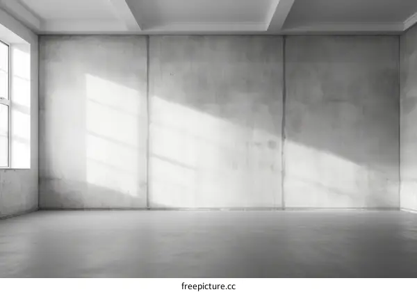 An empty room with a window and sunlight shining through
