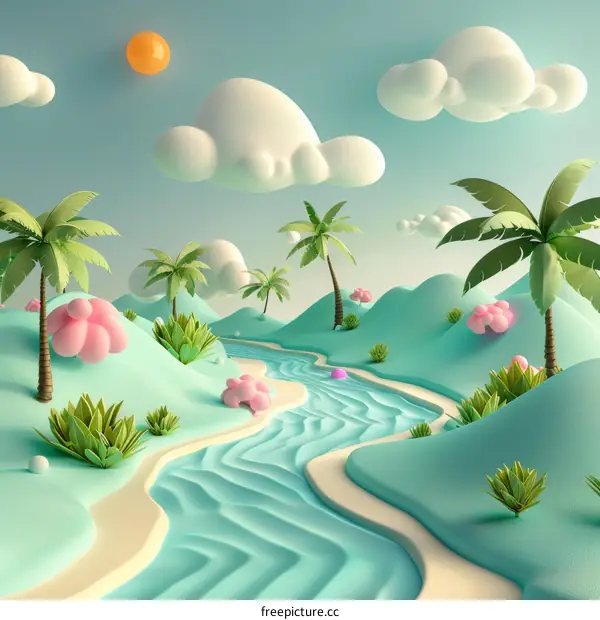 3D Cartoon Landscape with a River