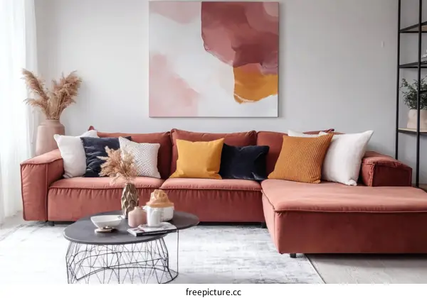 Modern Living Room with Statement Sofa and Art