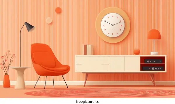 Retro Living Room Interior Design Illustration