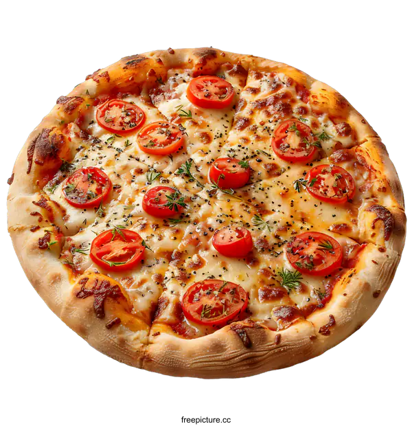 [Transparent Background PNG]Delicious pizza with tomatoes and cheese on white background