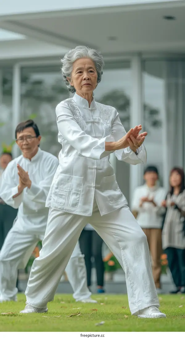 Elderly people doing tai chi in the park