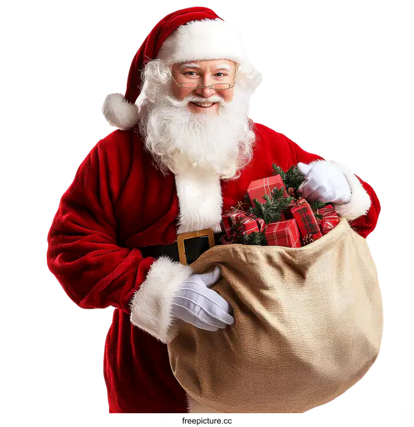 [Transparent Background PNG]Santa Claus carrying a big bag of Christmas gifts