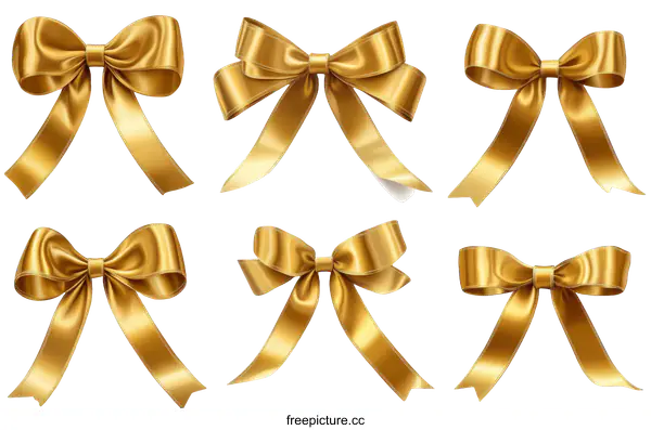 [Transparent Background PNG]Collection of Golden Ribbons Bows