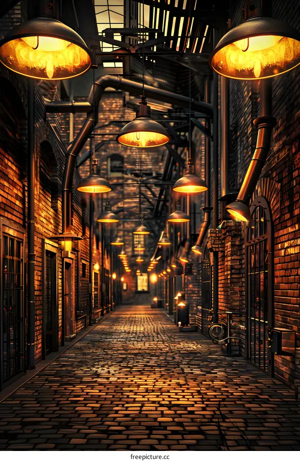 Cobblestone Alleyway With String Lights