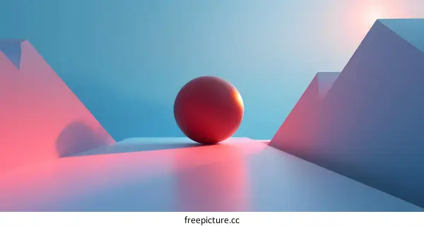Red Sphere Abstract Background Minimalist 3D Rendering