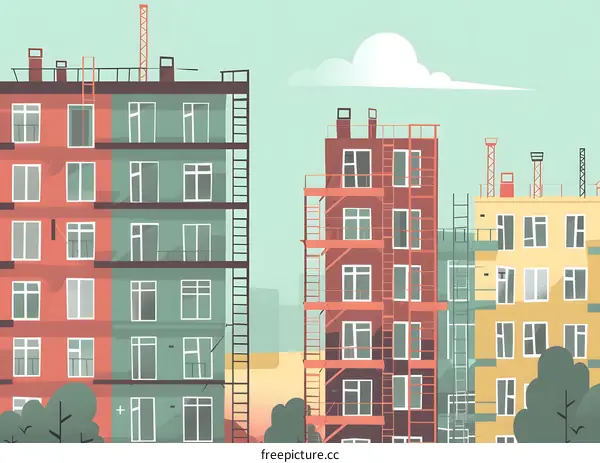 Building Illustration With Ladders and Windows