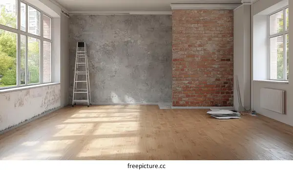 Empty Room Under Renovation with Brick and Concrete Walls