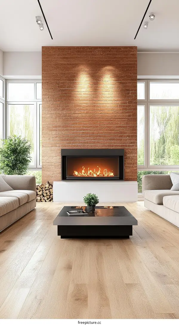 Modern Living Room with a Cozy Fireplace and Hardwood Floors