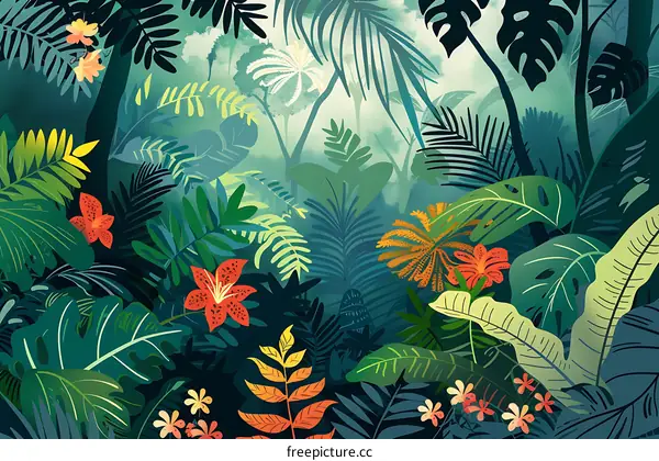 Tropical Rainforest Illustration With Lush Greenery