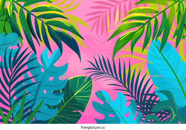Tropical Leaves on Pink Background