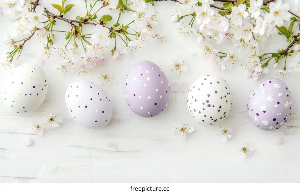 Easter Eggs Decorated with Spring Flowers