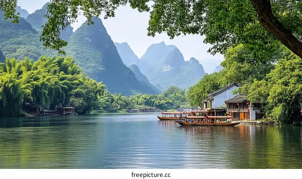 Beautiful Karst Mountains and River Landscape