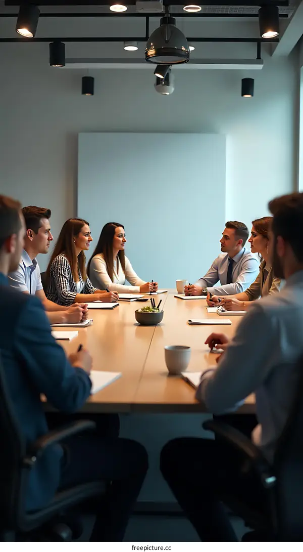 Business Meeting Around Table In Modern Office
