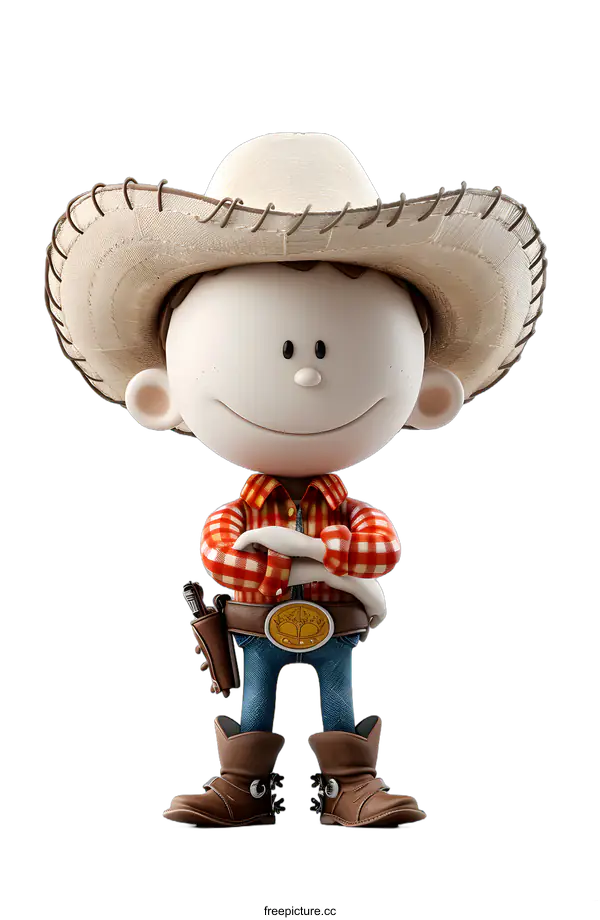 [Transparent Background PNG]Smiling Cartoon Cowboy Wearing Red Plaid Shirt