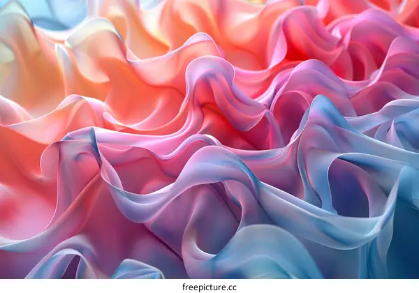 Soft folds of pink blue and violet fabric in abstract background