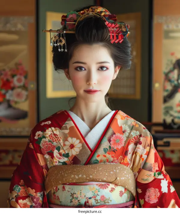 Portrait of a Japanese woman in traditional kimono