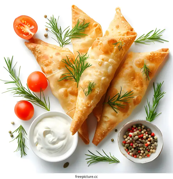 Crispy Fried Samosas with Sour Cream and Herbs