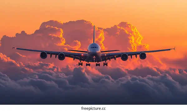Sunset Airplane Landing Cloudscape