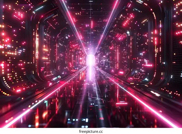 Futuristic Neon Corridor with Glowing Lights