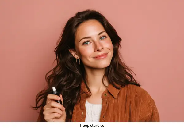 Smiling Woman Holding Serum Bottle Portrait
