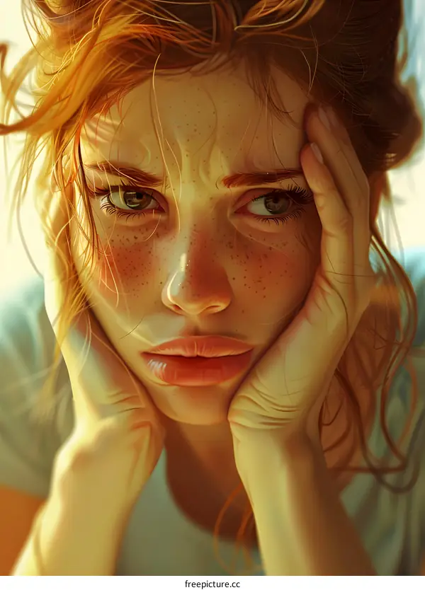 Portrait of a young woman with freckles and red hair