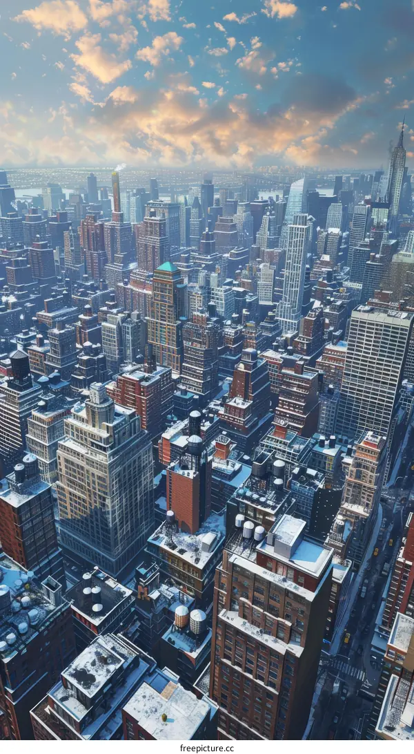 Snowy Cityscape: Aerial View of Urban Architecture