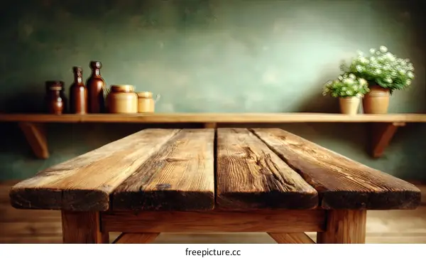 Rustic Wooden Table Top with Vintage Decor
