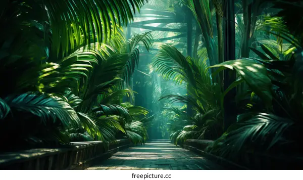 lush green jungle foliage pathway