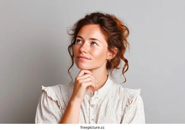 Thoughtful Woman Portrait Studio Shot