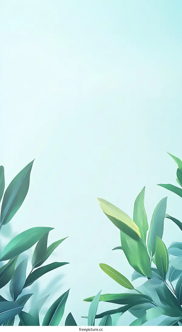 Green Leaves on a Light Blue Background