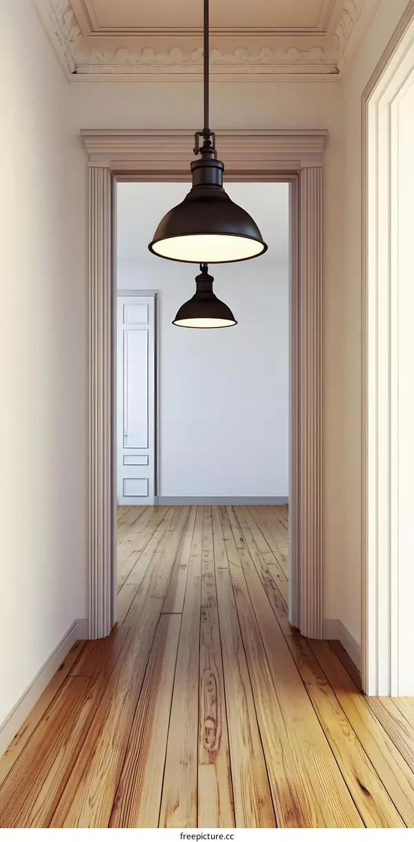 Empty Interior Design With Light Fixture Hanging From Ceiling