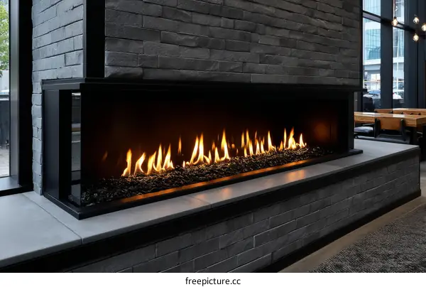 Modern Gas Fireplace with Stone Surround
