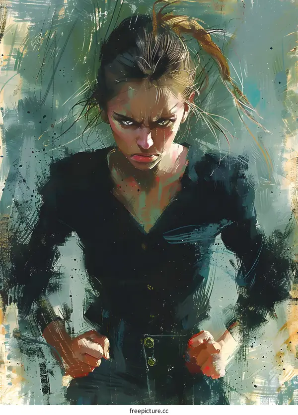 Angry Woman with Fists Clenched Portrait Art