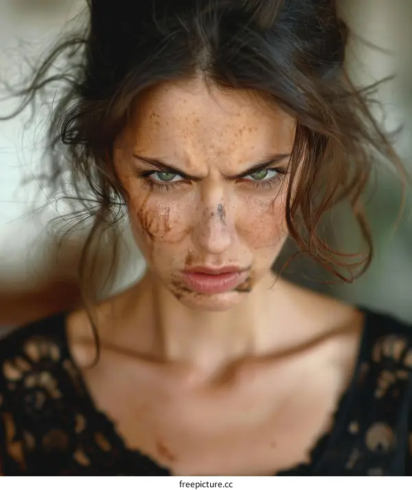 Close Up Portrait of a Woman with Dirt on Face