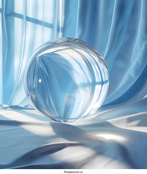 Crystal ball on the blue curtain