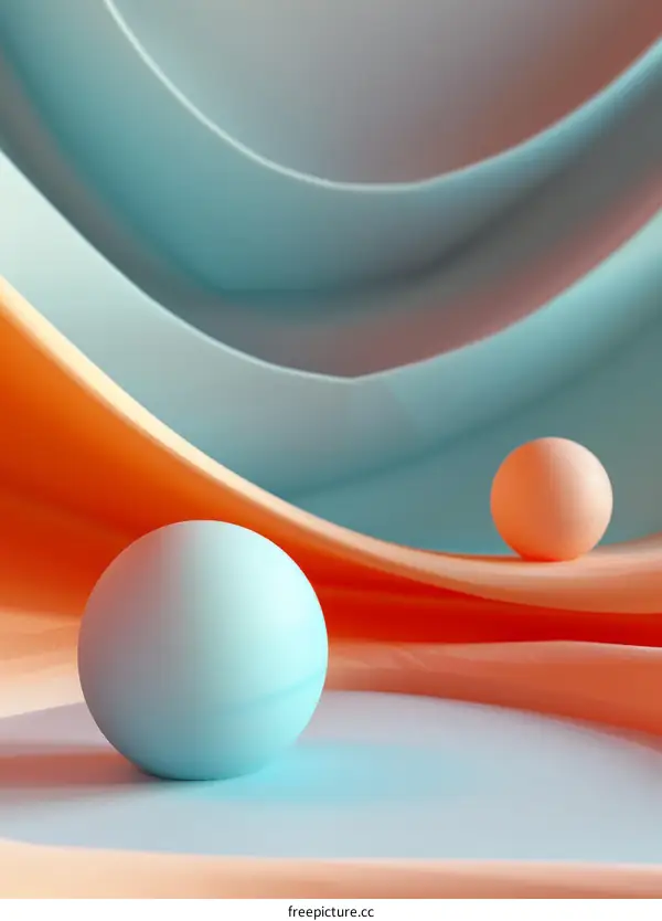 3D Blue and Yellow Spheres on a Curved Surface with Gradient Background