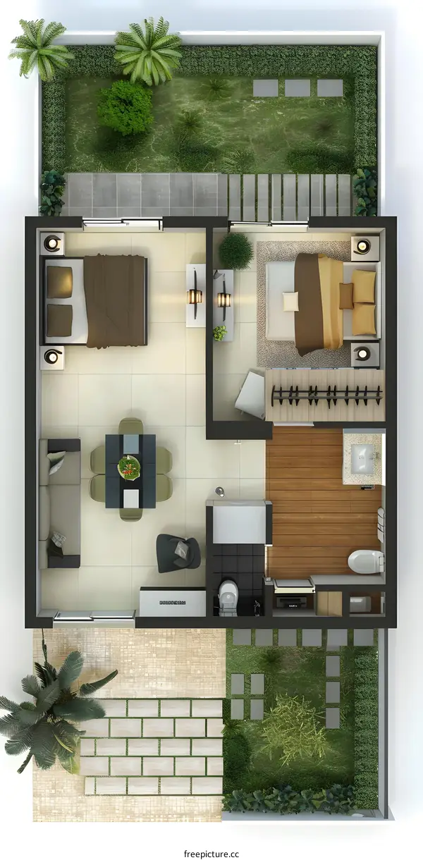 Modern Minimalist House Floor Plan With Garden
